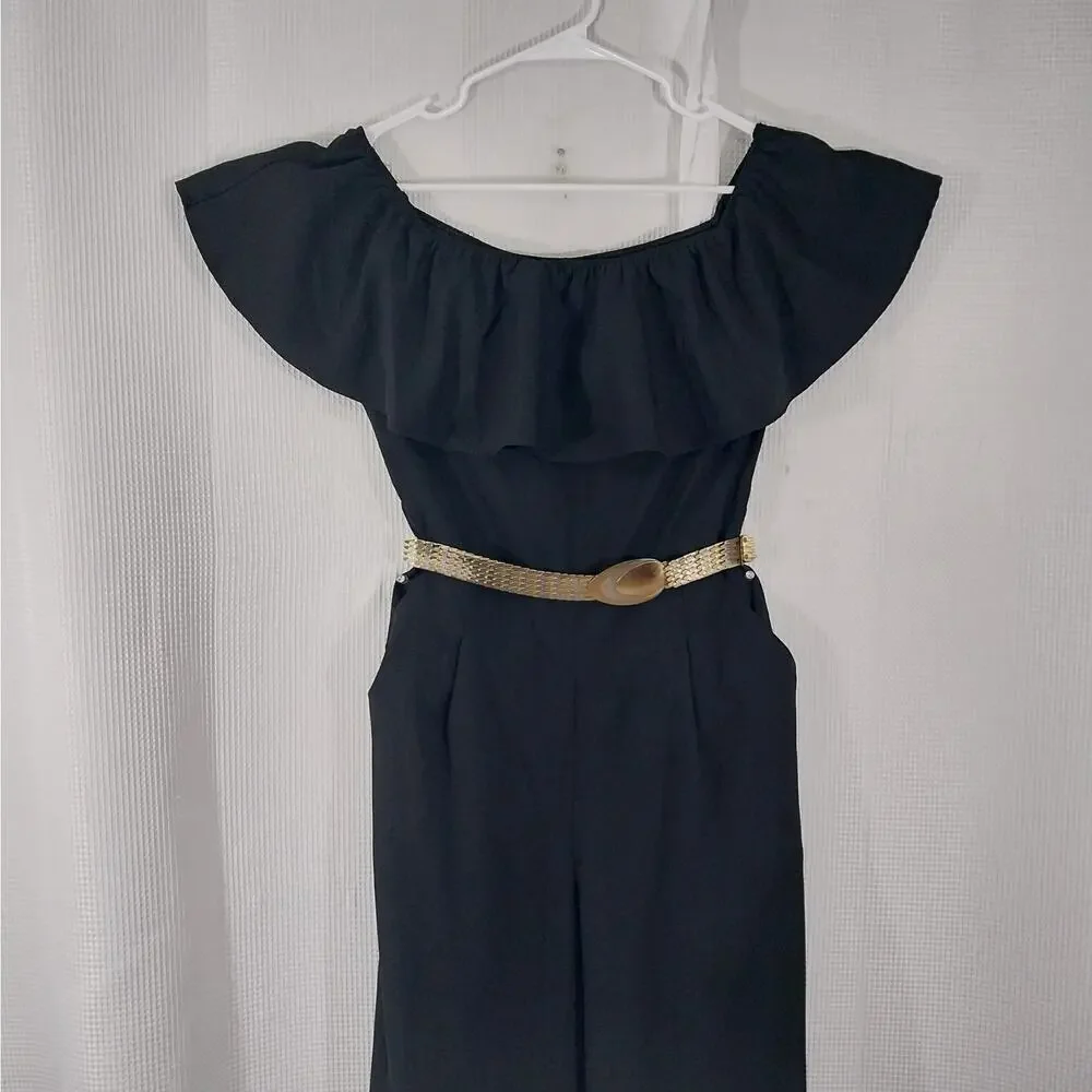 BANANA REPUBLIC! LUXE BLACK ONE PIECE RUFFLED BODICE JUMPSUIT, ONESIE! SZ 6